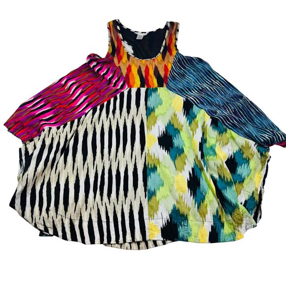 Vasna Desire Artsy Art To Wear Lagenlook Multicolor Asymmetrical Top Women's XL - Picture 1 of 6